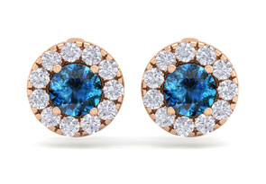 2.5 Carat Blue Diamond Halo Stud Earrings In 14K Rose Gold (2.60 G), I/J By SuperJeweler