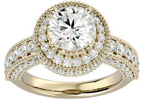3 1/2 Carat Halo Diamond Engagement Ring In 14K Yellow Gold (4.40 G) (, I1-I2 Clarity Enhanced) By SuperJeweler