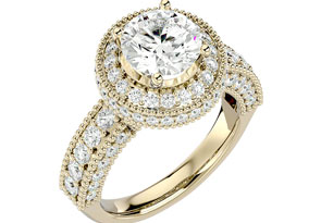 3 1/2 Carat Halo Diamond Engagement Ring In 14K Yellow Gold (4.40 G) (, I1-I2 Clarity Enhanced) By SuperJeweler