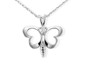 Cute Diamond Butterfly Pendant In White Gold,  By SuperJeweler