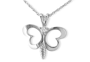 Cute Diamond Butterfly Pendant In White Gold,  By SuperJeweler