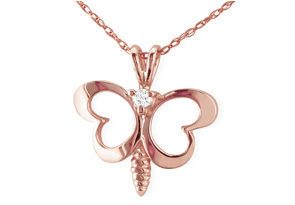 Cute Diamond Butterfly Pendant In Rose Gold,  By SuperJeweler