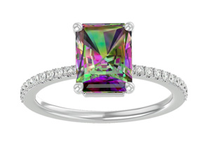2-1/5 Carat Octagon Shape Mystic Topaz Ring & Diamonds In 14K White Gold (3 G) (I-J, I1-I2), Size 4 By SuperJeweler