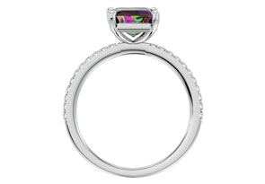 2-1/5 Carat Octagon Shape Mystic Topaz Ring & Diamonds In 14K White Gold (3 G) (I-J, I1-I2), Size 4 By SuperJeweler