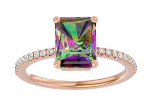2-1/5 Carat Octagon Shape Mystic Topaz Ring & Diamonds In 14K Rose Gold (3 G) (, I1-I2), Size 4 By SuperJeweler
