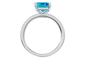 3 Carat Blue Topaz & 22 Diamond Ring In 14K White Gold (3 G), , Size 4 By SuperJeweler