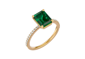 2 1/3 Carat Emerald Cut & 22 Diamond Ring In 14K Yellow Gold (3 G), , Size 4 By SuperJeweler