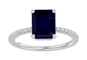 3 Carat Sapphire & 22 Diamond Ring In 14K White Gold (3 G), , Size 4 By SuperJeweler