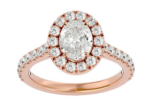 1 3/4 Carat Oval Shape Halo Diamond Engagement Ring In 14K Rose Gold (4.80 G) (, I1-I2 Clarity Enhanced) By SuperJeweler