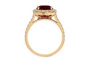 5 Carat Cushion Cut Ruby & Halo 34 Diamond Ring In 18K Yellow Gold (6.50 G), , Size 4 By SuperJeweler
