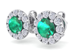 2.5 Carat Emerald Cut & Diamond Halo Stud Earrings In 14K White Gold (2.60 G),  By SuperJeweler