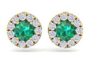 2.5 Carat Emerald Cut & Diamond Halo Stud Earrings In 14K Yellow Gold (2.60 G),  By SuperJeweler