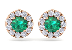 2.5 Carat Emerald Cut & Diamond Halo Stud Earrings In 14K Rose Gold (2.60 G),  By SuperJeweler