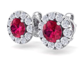 2.5 Carat Ruby & Diamond Halo Stud Earrings In 14K White Gold (2.60 G),  By SuperJeweler