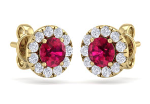 2.5 Carat Ruby & Diamond Halo Stud Earrings In 14K Yellow Gold (2.60 G),  By SuperJeweler