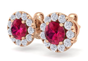 2.5 Carat Ruby & Diamond Halo Stud Earrings In 14K Rose Gold (2.60 G),  By SuperJeweler