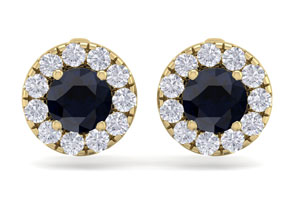 2.5 Carat Sapphire & Diamond Halo Stud Earrings In 14K Yellow Gold (2.60 G),  By SuperJeweler