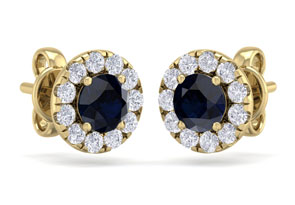 2.5 Carat Sapphire & Diamond Halo Stud Earrings In 14K Yellow Gold (2.60 G),  By SuperJeweler