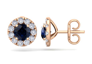 2.5 Carat Sapphire & Diamond Halo Stud Earrings In 14K Rose Gold (2.60 G),  By SuperJeweler