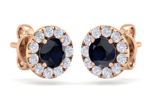2.5 Carat Sapphire & Diamond Halo Stud Earrings In 14K Rose Gold (2.60 G),  By SuperJeweler