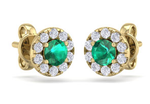 1.5 Carat Emerald Cut & Diamond Halo Stud Earrings In 14K Yellow Gold (2 G),  By SuperJeweler