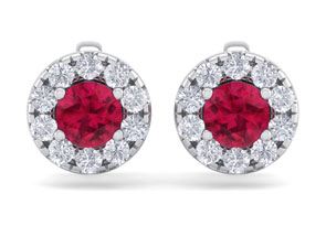 1.5 Carat Ruby & Diamond Halo Stud Earrings In 14K White Gold (2 G),  By SuperJeweler