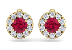 1.5 Carat Ruby & Diamond Halo Stud Earrings In 14K Yellow Gold (2 G),  By SuperJeweler