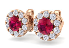 1.5 Carat Ruby & Diamond Halo Stud Earrings In 14K Rose Gold (2 G),  By SuperJeweler