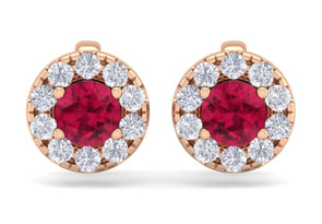 1.5 Carat Ruby & Diamond Halo Stud Earrings In 14K Rose Gold (2 G),  By SuperJeweler
