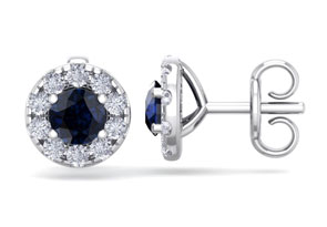 1.5 Carat Sapphire & Diamond Halo Stud Earrings In 14K White Gold (2 G),  By SuperJeweler
