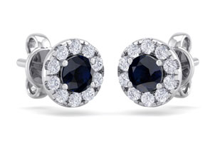 1.5 Carat Sapphire & Diamond Halo Stud Earrings In 14K White Gold (2 G),  By SuperJeweler