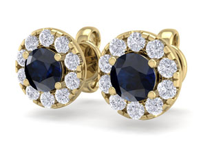 1.5 Carat Sapphire & Diamond Halo Stud Earrings In 14K Yellow Gold (2 G),  By SuperJeweler