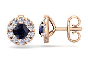 1.5 Carat Sapphire & Diamond Halo Stud Earrings In 14K Rose Gold (2 G),  By SuperJeweler