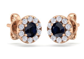 1.5 Carat Sapphire & Diamond Halo Stud Earrings In 14K Rose Gold (2 G),  By SuperJeweler
