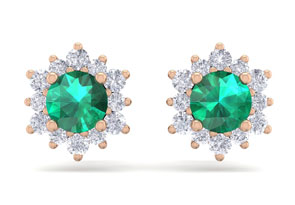 1 Carat Round Shape Flower Emerald Cut & Diamond Halo Stud Earrings In 14K Rose Gold (1.80 G),  By SuperJeweler