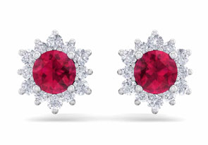 1 Carat Round Shape Flower Ruby & Diamond Halo Stud Earrings In 14K White Gold (1.80 G),  By SuperJeweler