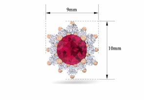 1 Carat Round Shape Flower Ruby & Diamond Halo Stud Earrings In 14K Rose Gold (1.80 G),  By SuperJeweler