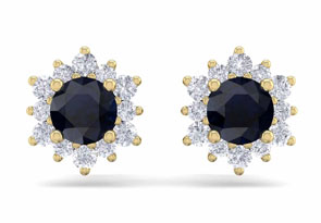 1 Carat Round Shape Flower Sapphire & Diamond Halo Stud Earrings In 14K Yellow Gold (1.80 G),  By SuperJeweler