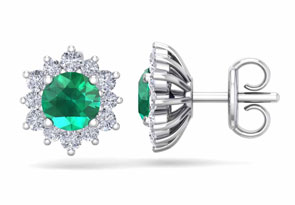 1.5 Carat Round Shape Flower Emerald Cut & Diamond Halo Stud Earrings In 14K White Gold (2 G),  By SuperJeweler