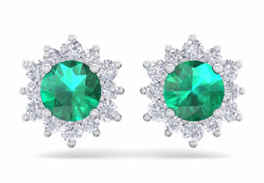 1.5 Carat Round Shape Flower Emerald Cut & Diamond Halo Stud Earrings In 14K White Gold (2 G),  By SuperJeweler