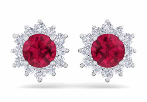 1.5 Carat Round Shape Flower Ruby & Diamond Halo Stud Earrings In 14K White Gold (2 G),  By SuperJeweler