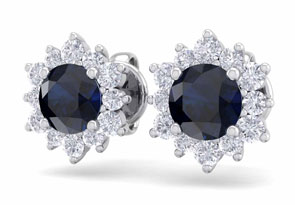 1.5 Carat Round Shape Flower Sapphire & Diamond Halo Stud Earrings In 14K White Gold (2 G),  By SuperJeweler