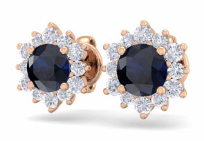 1.5 Carat Round Shape Flower Sapphire & Diamond Halo Stud Earrings In 14K Rose Gold (2 G),  By SuperJeweler