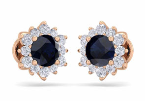 1.5 Carat Round Shape Flower Sapphire & Diamond Halo Stud Earrings In 14K Rose Gold (2 G),  By SuperJeweler