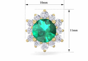2 Carat Round Shape Flower Emerald Cut & Diamond Halo Stud Earrings In 14K Yellow Gold (2.20 G),  By SuperJeweler
