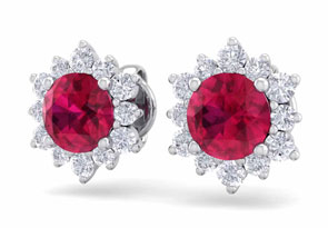 2 Carat Round Shape Flower Ruby & Diamond Halo Stud Earrings In 14K White Gold (2.20 G),  By SuperJeweler