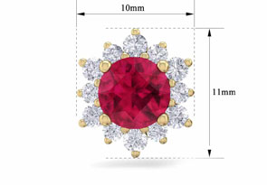 2 Carat Round Shape Flower Ruby & Diamond Halo Stud Earrings In 14K Yellow Gold (2.20 G),  By SuperJeweler
