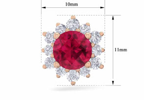 2 Carat Round Shape Flower Ruby & Diamond Halo Stud Earrings In 14K Rose Gold (2.20 G),  By SuperJeweler