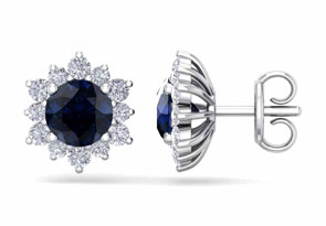 2 Carat Round Shape Flower Sapphire & Diamond Halo Stud Earrings In 14K White Gold (2.20 G),  By SuperJeweler