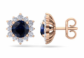 2 Carat Round Shape Flower Sapphire & Diamond Halo Stud Earrings In 14K Rose Gold (2.20 G),  By SuperJeweler